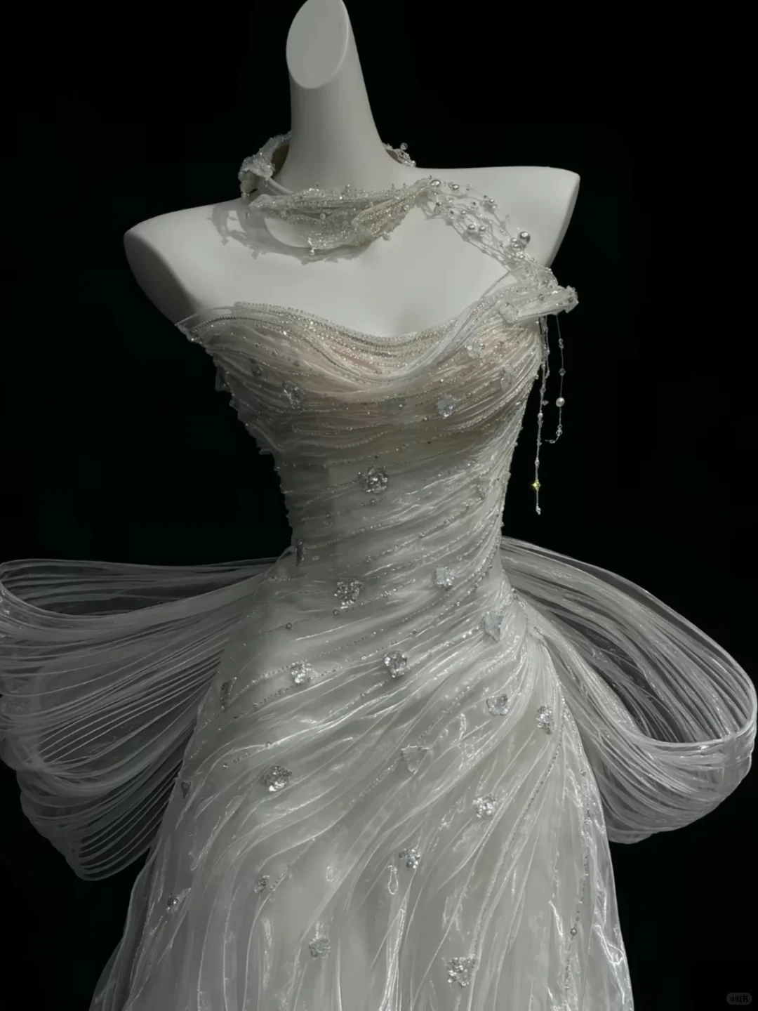 Classy Strapless Tulle Pleated Beaded Mermaid Long Party Dress Prom Dress SP2536