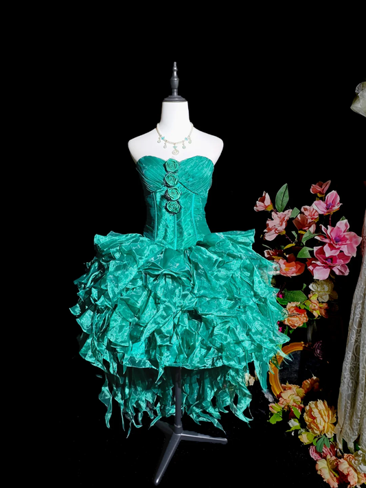 Unique Green Strapless Tulle Ruffle A Line Cocktail Dress,Short 9th Grade Homecoming Dress SP2714