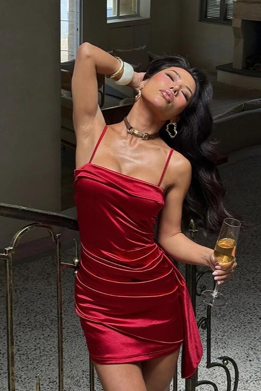 Fashion Red Satin Sheath Short Homecoming Dress Cocktail Dress SP3772