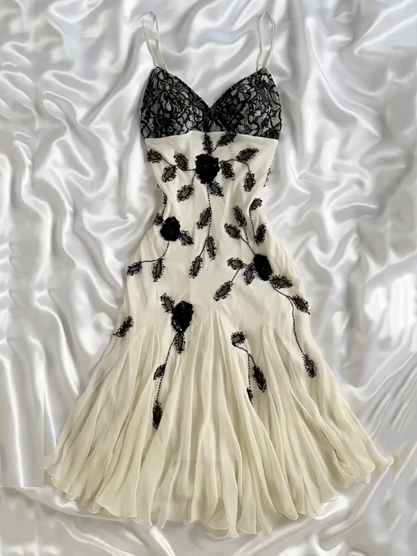 Pretty Ivory Chiffon Lace Beaded Prom Dress,Mermaid Long Evening Dress Y8305