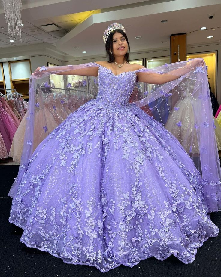 Luxurious Lavender Ball Gown With Butterflies,Sweet 16 Dress Y6755