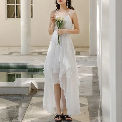 White Chiffon High Low Chic Simple Wedding Party Dress, White Short Prom Dress Graduation Dress Y985