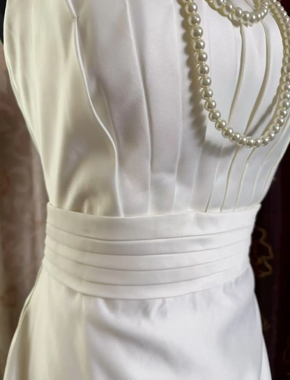Elegant Strapless Satin Mermaid White Long Wedding Dress Bridal Dress SP1953