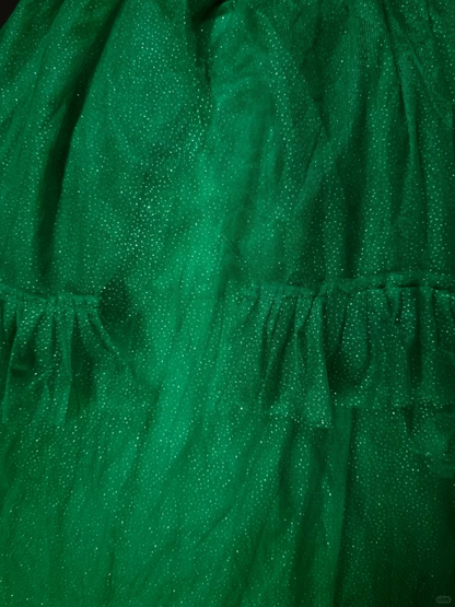 Unique Green Ball Gown Off The Shoulder Tulle Sequin Ruffles Birthday Quinceanera Dress SP3171