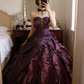 Vintage Sweetheart Neck Tulle Satin Pleated Ball Gown Purple Formal Birthday Quinceanera Dress SP1361