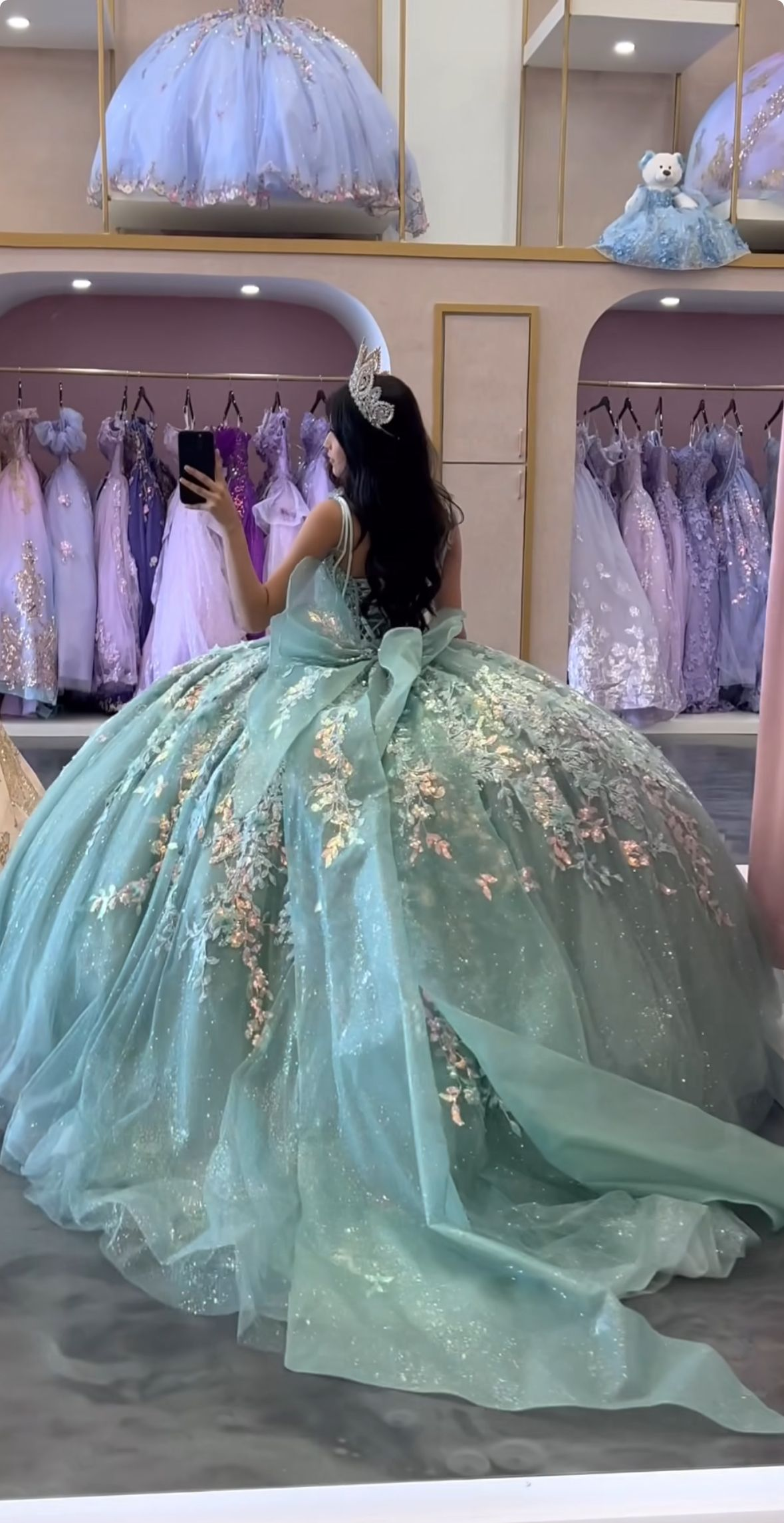 Gorgeous Ball Gown Light Green Tulle Sequin Appliques Quinceanera Dress Sweet 15 Dress With Bow SP4293
