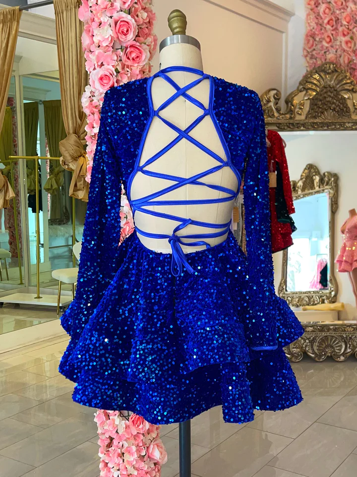 Royal Blue Sequins Homecoming Dress,Backless Homecoming Dress Y2152