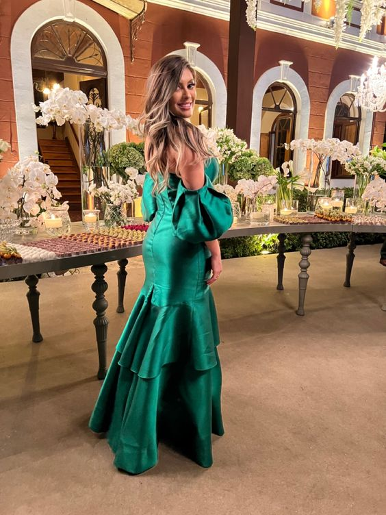 Elegant Green Satin Mermaid Evening Dress,Green Formal Dress Y6188