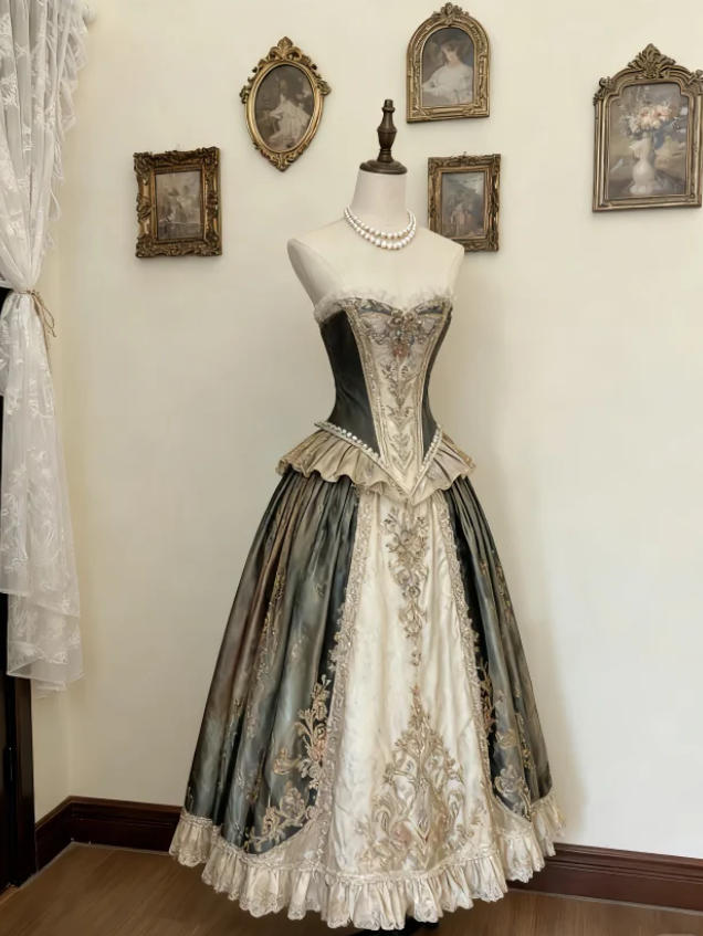 Retro Sweetheart Neck Satin Beaded A Line Long Evening Dress Prom Gown SP317