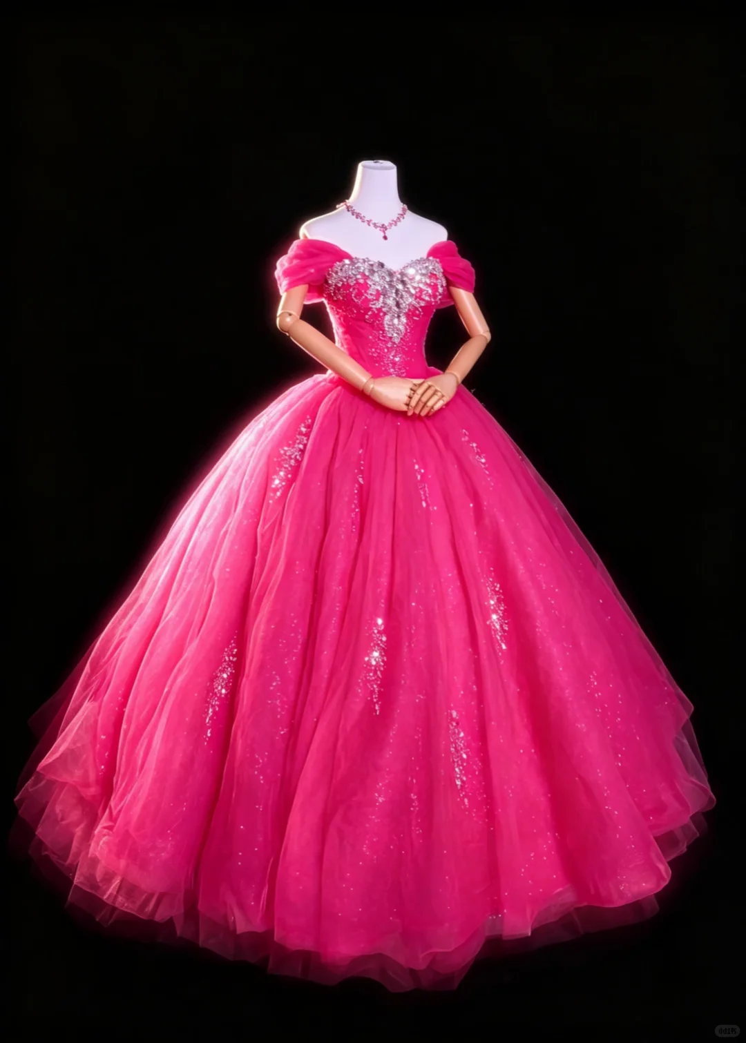 Pretty Off Shoulder Hot Pink Glitter Tulle Ball Gown Crystal Rhinestone Sweetheart Quinceanera Dress Sweet 15 Dress SP2732
