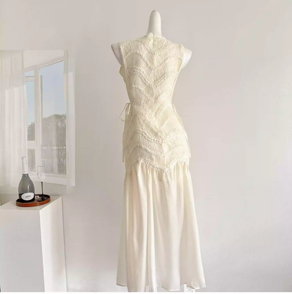 Classy Sleeveless Off White Chiffon Mermaid Long Party Dress Prom Gown SP1998