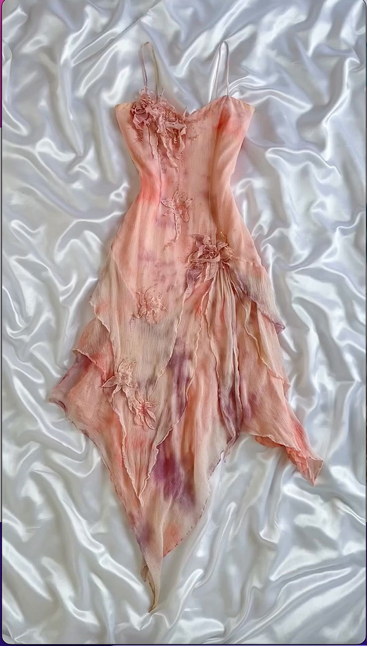 Pretty Pink Spaghetti Straps Chiffon Beaded Appliques Long Prom Dress Birthday Party Gown SP262