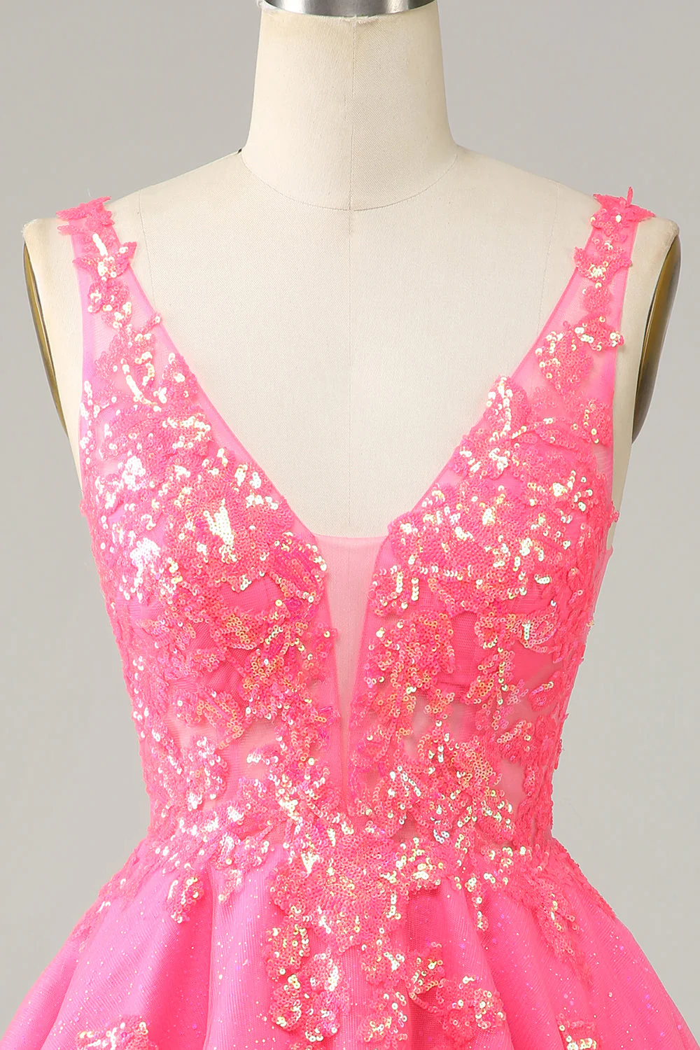 Fuchsia Sequined V Neck Backless Short Homecoming Dress  Y4093