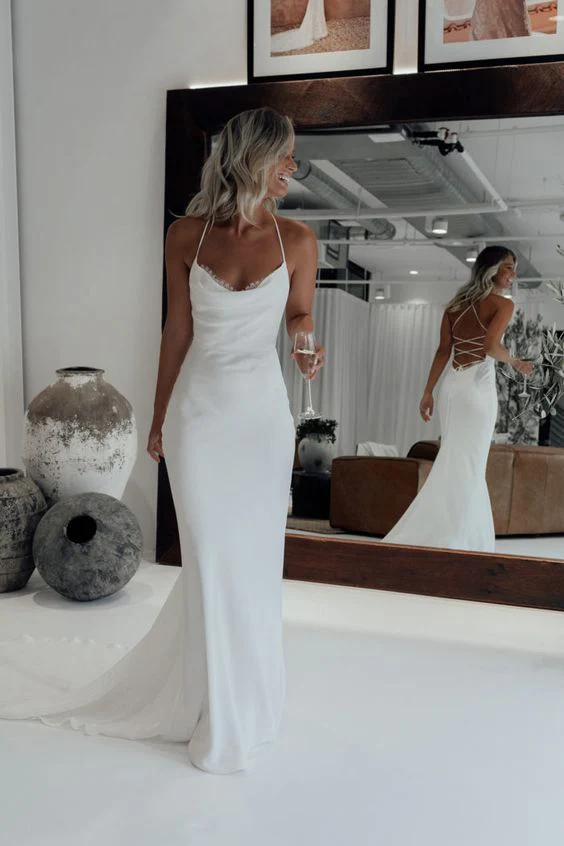 Simple White Mermaid Prom Dress , Chic Prom Dress S20018