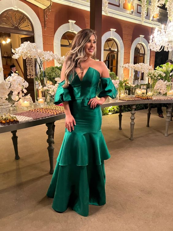 Elegant Green Satin Mermaid Evening Dress,Green Formal Dress Y6188