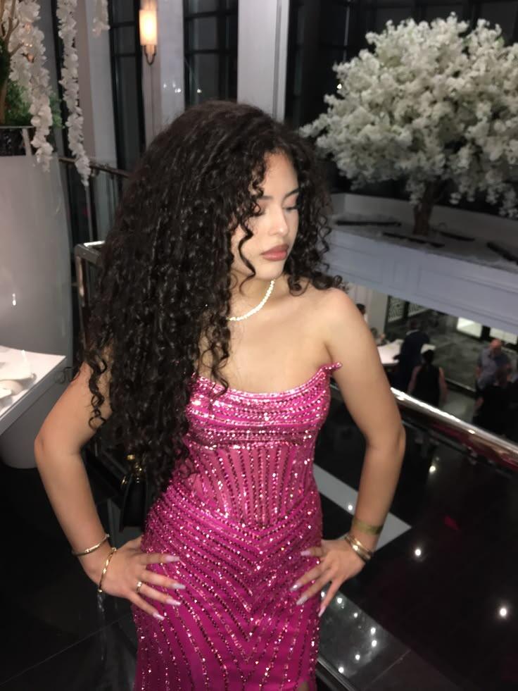 Glamorous Pink Satin Sequin Beaded Slit Mermaid Long Evening Dress Strapless Long Party Gown SP3766