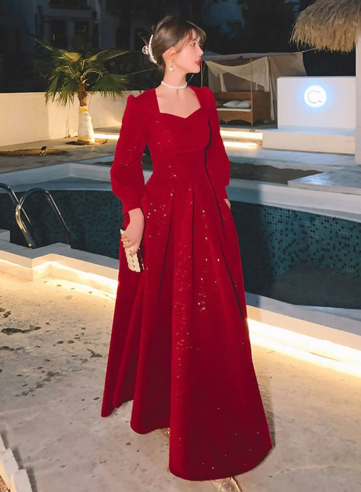 Red Glitter Modest Prom Dress Muslim Formal Evening Dress Fashion Dress Y4976