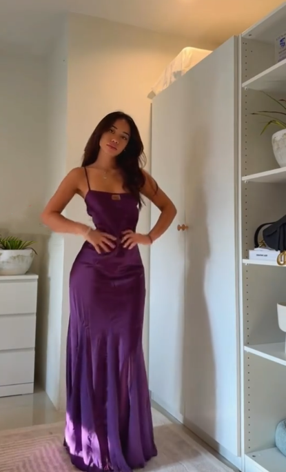 Simple Spaghetti Straps Purple Satin Mermaid Long Bridesmaid Dress Prom Dress SP247