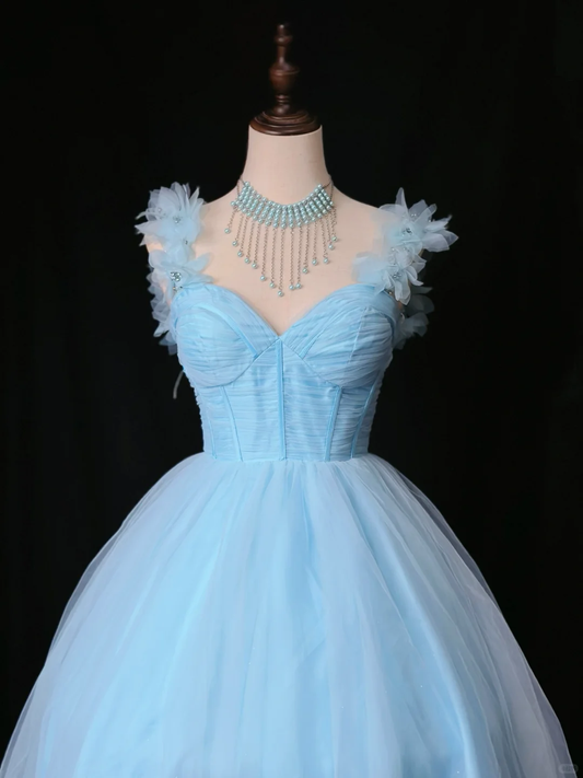 Simple Blue Tulle A Line Homecoming Dress Mini Birthday Outfits Y8959