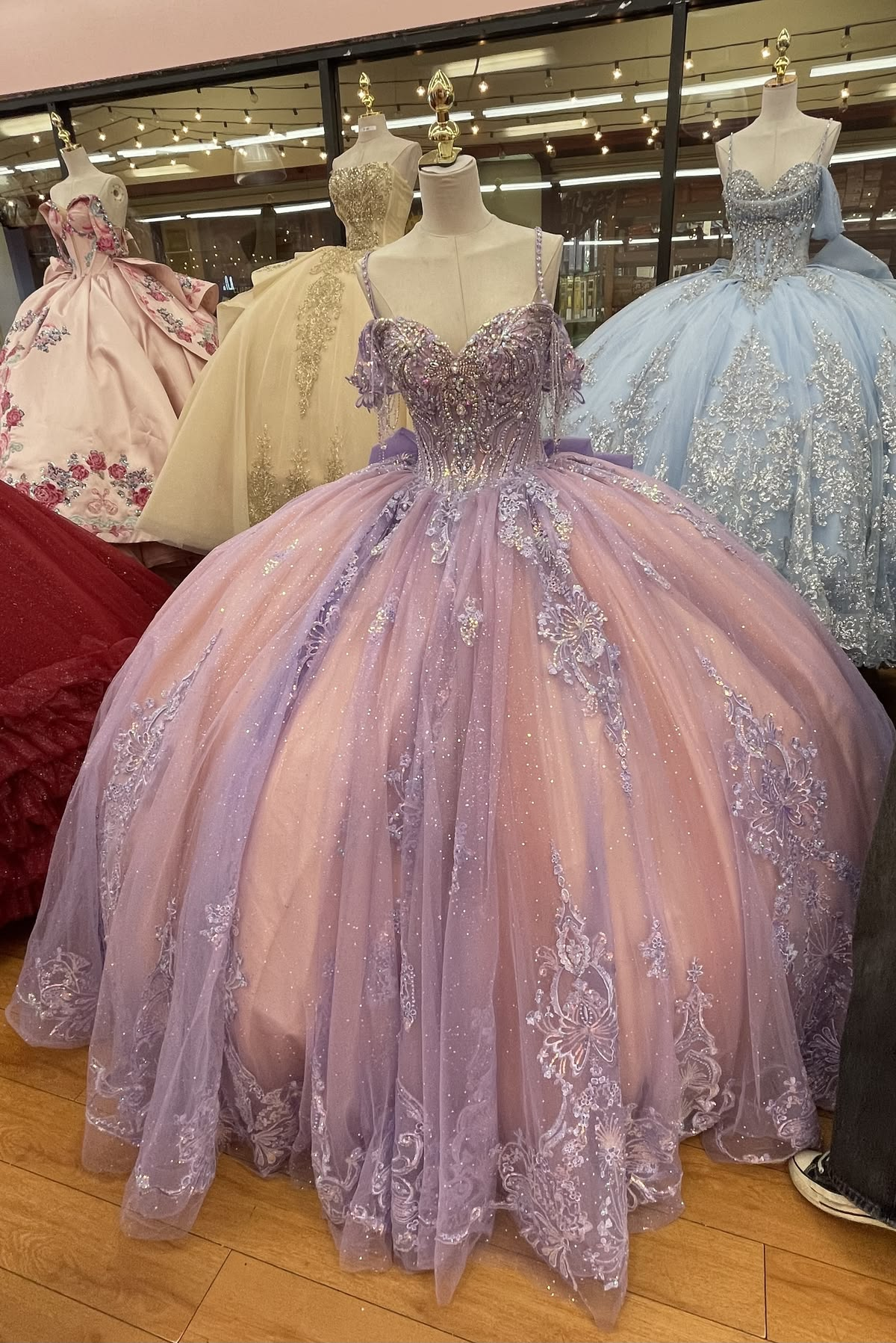 Glamorous Pink-purple Tulle Sequin Beaded Quinceanera Dress Sweet 15/16 Dress With Bow SP4295
