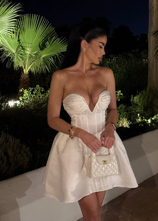 Fashion White Strapless Satin A Line Short Cocktail Dress Homecoming Dress SP190