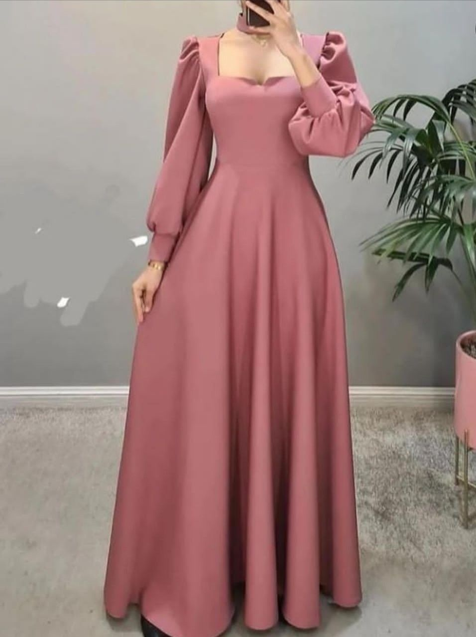 A-Line Pink Square Neckline Prom Dress Long Sleeves With Floor-Length Evening Summer Elegant Party Dress For Women Y4947