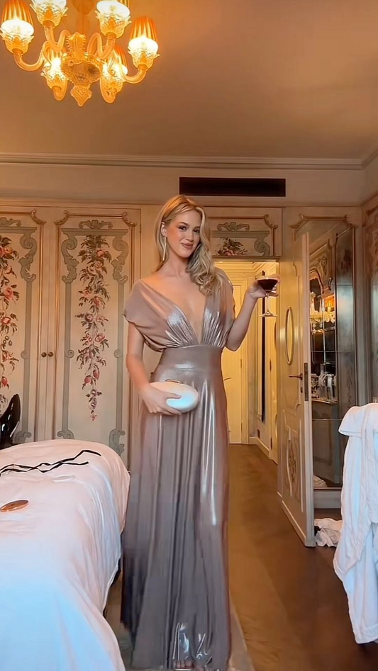 Fashion Deep V Neck A Line Satin Long Party Gown Formal Prom Dress SP281