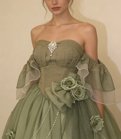 Classy Green Off Shoulder A-Line Floral Short Homecoming Dress Cute Mini Birthday Dress SP3786