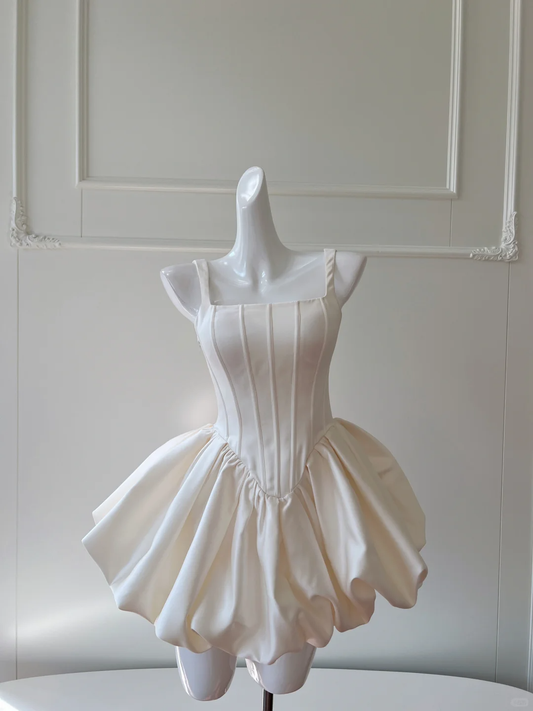 Classy Off White Satin A Line Graduation Homecoming Dress Short Birthday Outfits Y8974