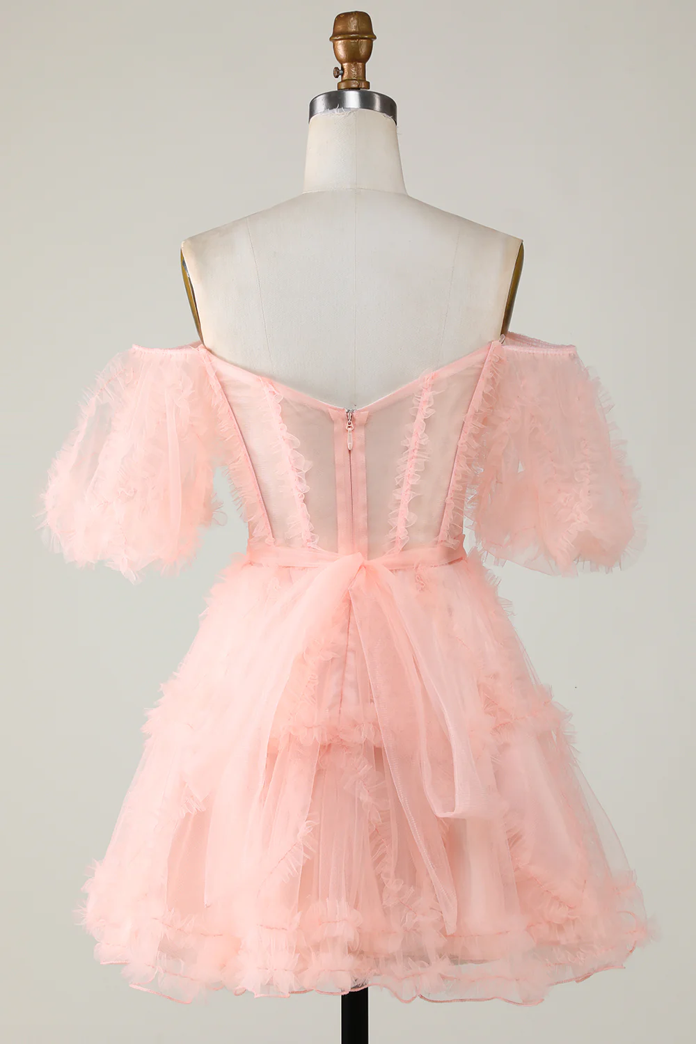 Blush Tulle Off The Shoulder Short Homecoming Dress Y2616