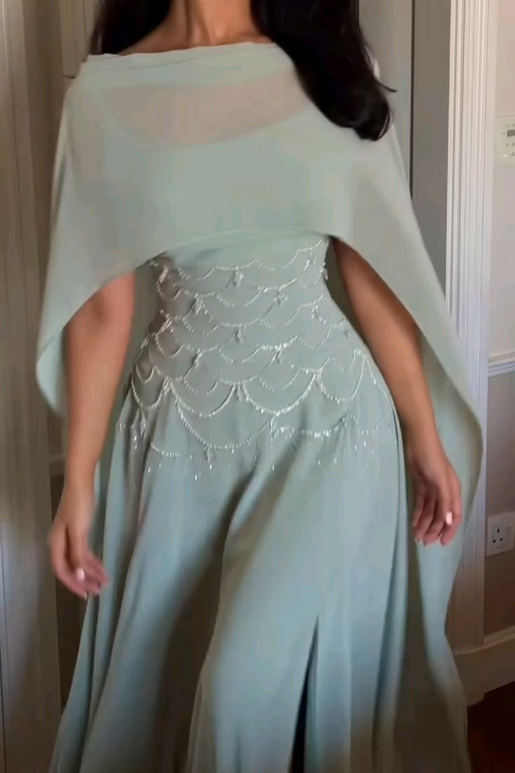 Pretty Green Chiffon Beaded A Line Long Party Dress Evening Gowns SP4276