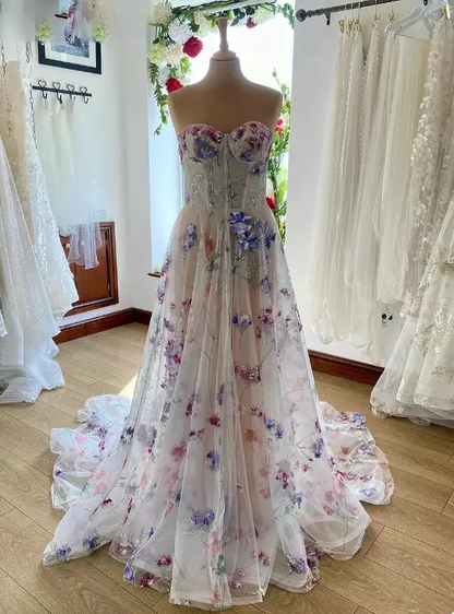 strapless a-line wedding dress with floral  Y6970