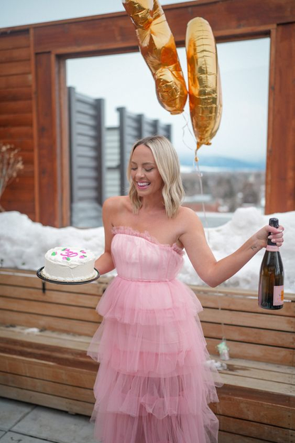 Elegant Pink Tulle Prom Dress,Pink Birthday Outfit Y7320