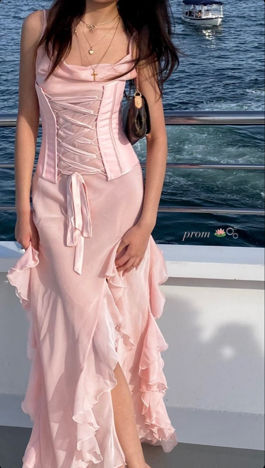 Modest Pink Long Prom Dress,Pink Formal Gown Y2370