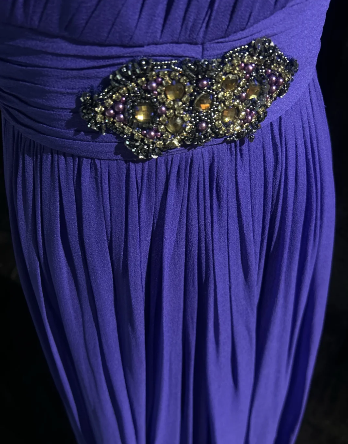 Classy Purple Spaghetti Straps Chiffon Pleated Beaded Long Party Dress Formal Wedding Guest Dress SP1865