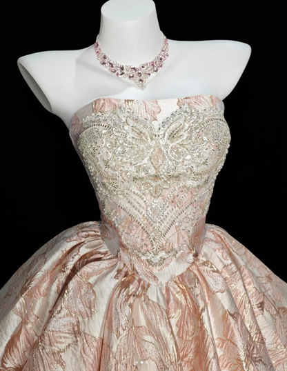 Gorgeous Pink Strapless Satin Print Floral Beaded A Line Short Homecoming Dress Birthday Dress SP1925