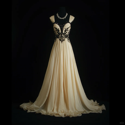 Classy Spaghetti Straps Chiffon Appliques Beaded Long Party Dress Birthday Prom Dress SP2151