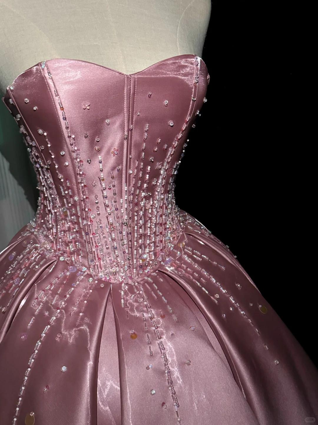 Charming Strapless Satin Beaded Hi-Low Party Dress Pink Long Prom Dress SP4218