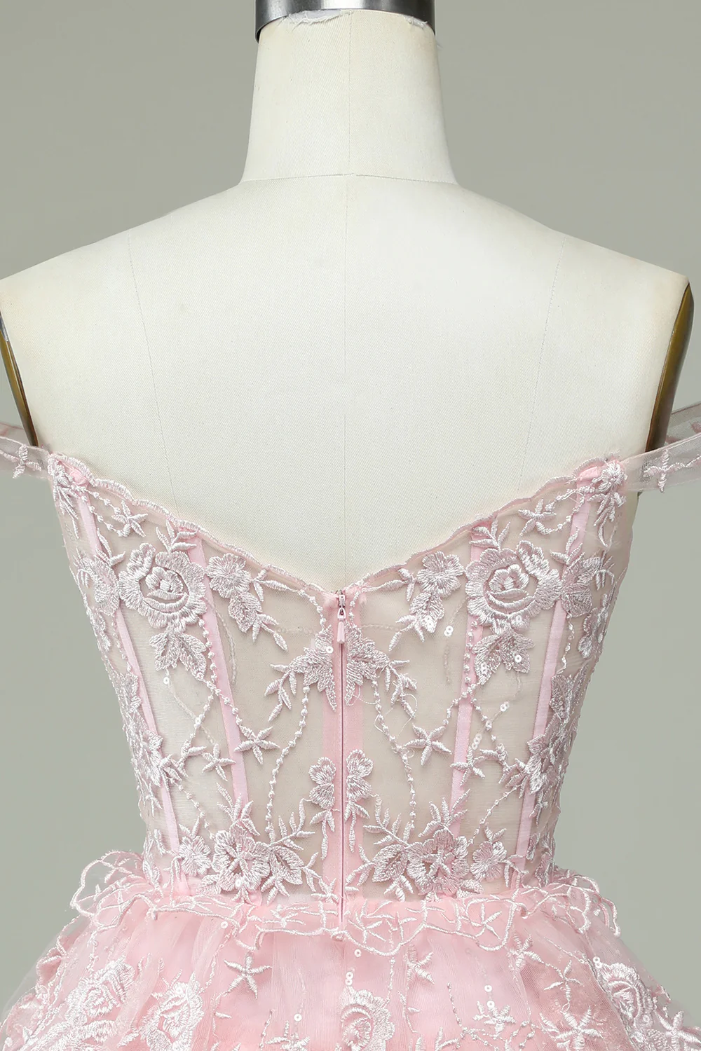 Pink Off The Shoulder Corset Homecoming Dress With Lace ,Y2471