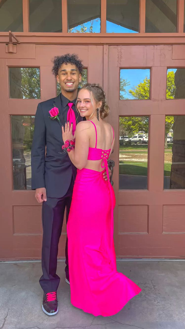 Hot Pink Prom Dress,Open Back Prom Gown Y3092