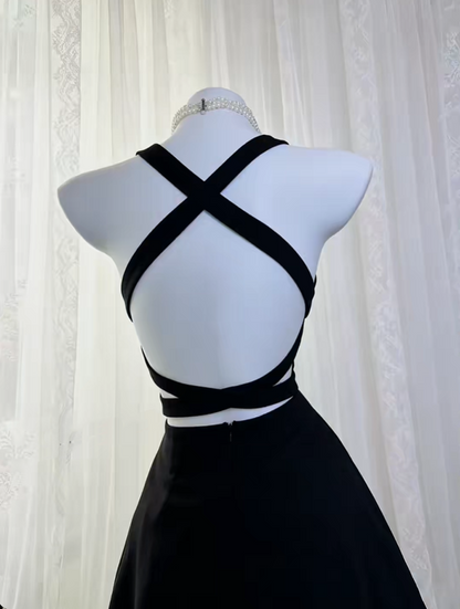 Sexy Black V Neck Satin A Line Short Graduation Homecoming Dress Cocktail Dress SP2769