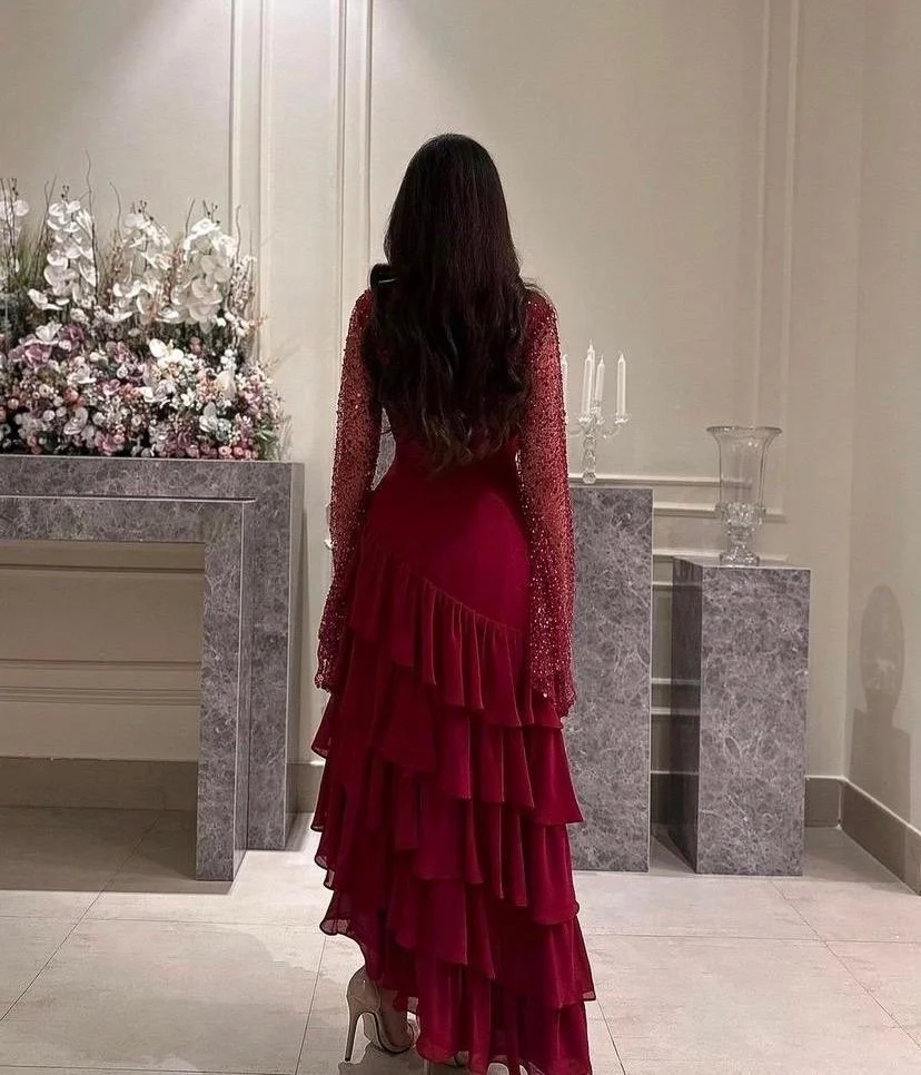 Elegant Sequins Chiffon Multi-Layered Prom Dress Formal Party Evening Dress Y7736