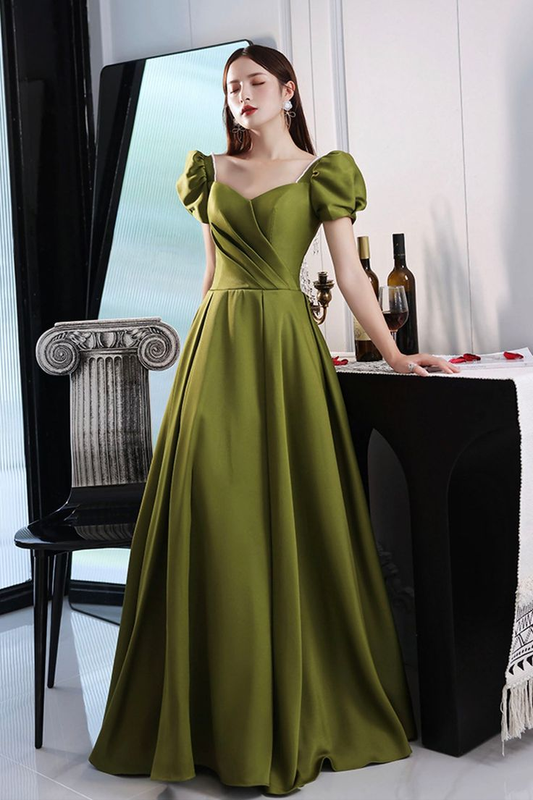 Green Satin Long Prom Dresses, A-Line Evening Dresses Y7097