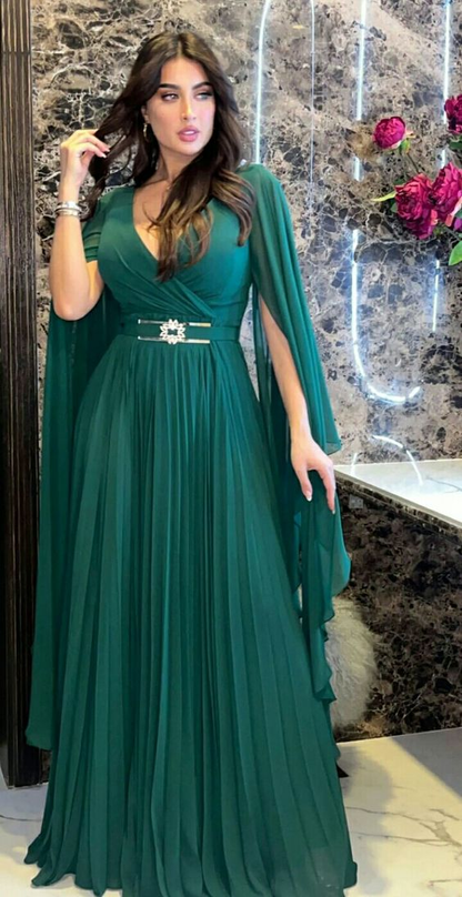 Green A-line V Neck Prom Dress,Green Evening Dress,Reception Dress Y6276