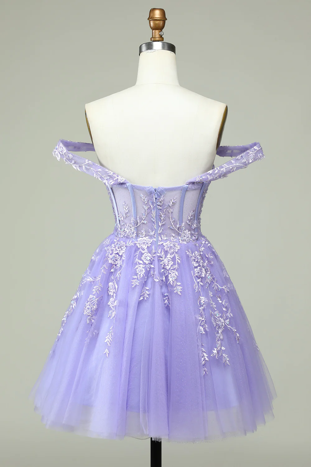 A Line Off the Shoulder Lilac Corset Homecoming Dress with Appliques Y2168