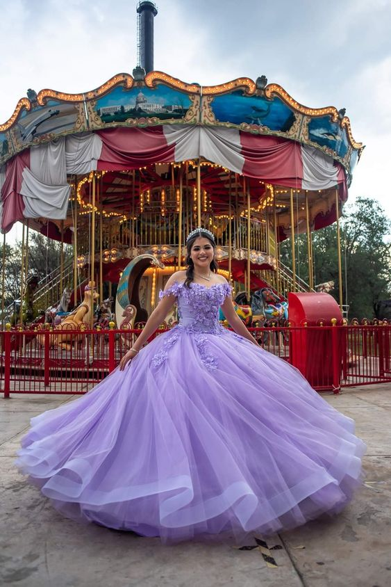 Lilac Tulle Appliques Quinceanera Dress Ball Gown Sweet 16 Dress Y6243