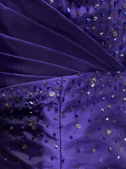 Classy Strapless Satin Pleated Beaded Mini Birthday Dress,Purple A Line Short 6th Grade Homecoming Dress SP2906