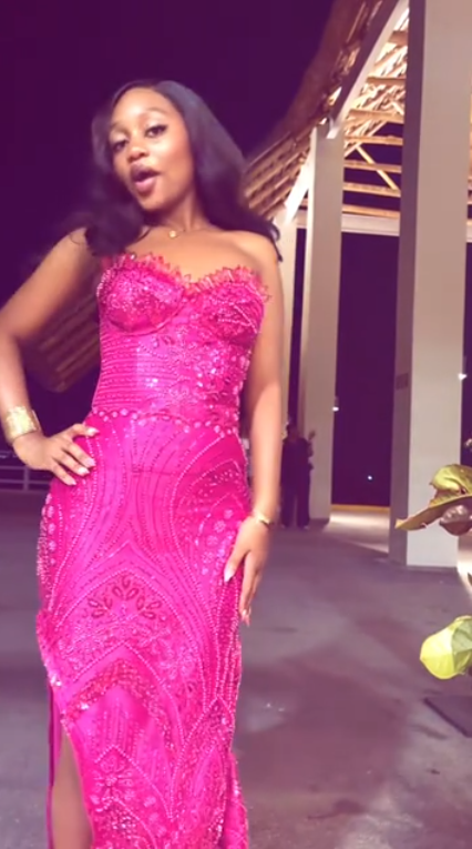 Gorgeous Strapless Hot Pink Satin Sequin Beaded Slit Mermaid Long Party Dress Prom Gown SP2526