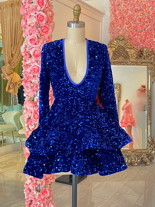 Royal Blue Sequins Homecoming Dress,Backless Homecoming Dress Y2152