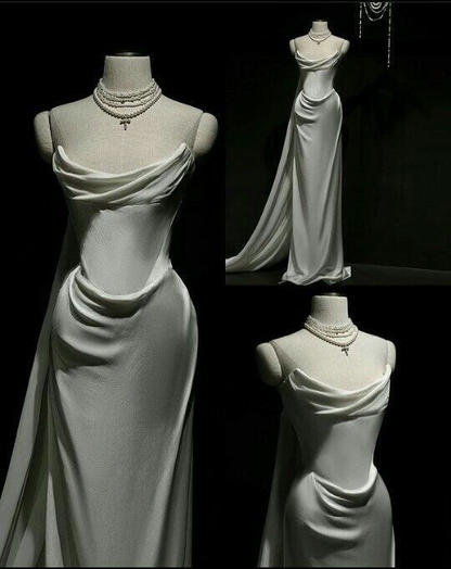 Classy Mermaid Strapless White Satin Wedding Dress Y7833